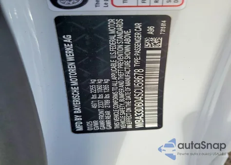 2025 BMW 430I z USA, uszkodzony, nr VIN WBA33DB04SCU58678